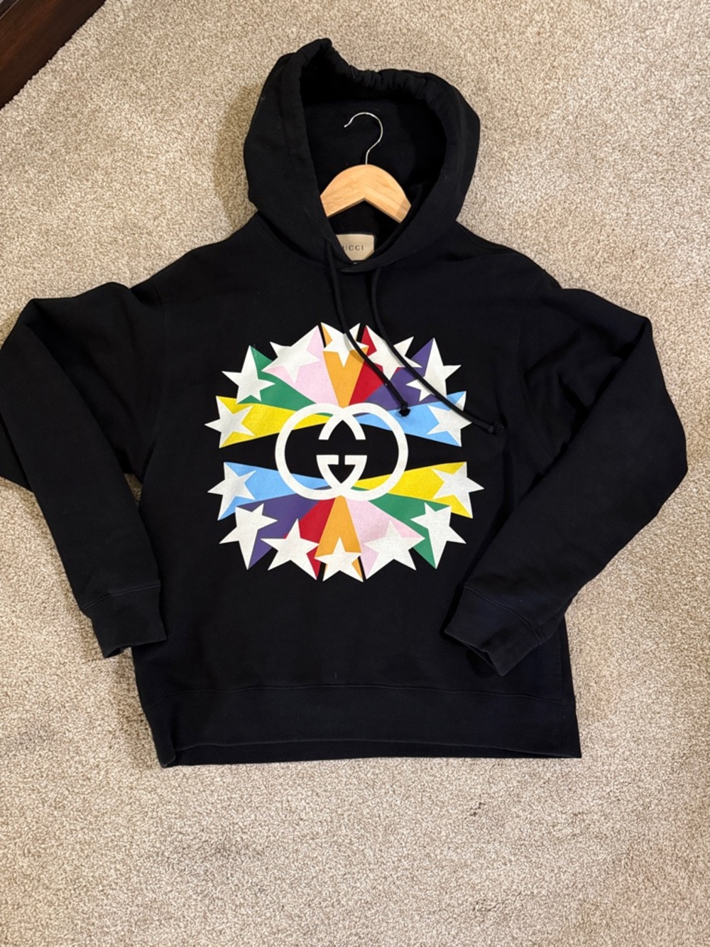 Gucci Black Hoodie with Rainbow Starburst Logo